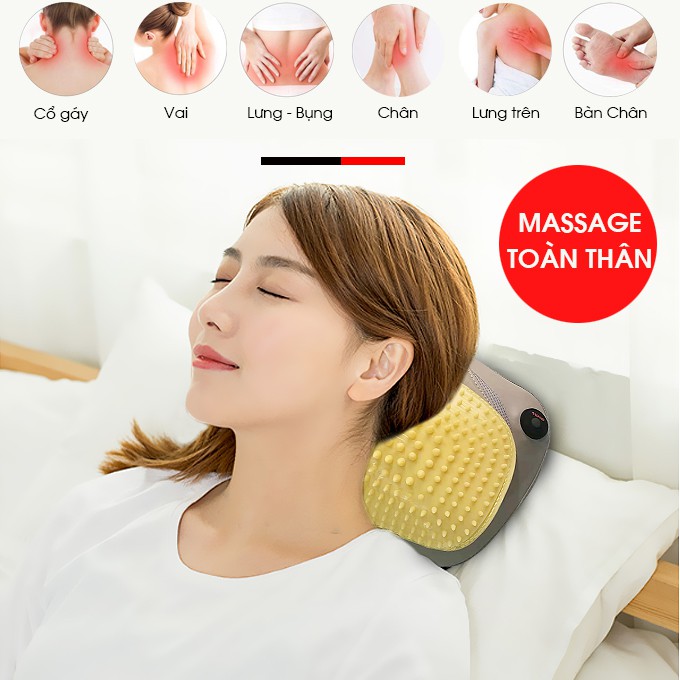 Gối massage hồng ngoại đau vai cổ lưng Shiatsu Fuki FK-568E (Pin sạc)